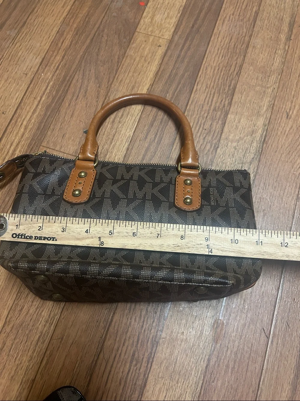 Michael Kors Brown MK Logo Satchel with Tan Handles
